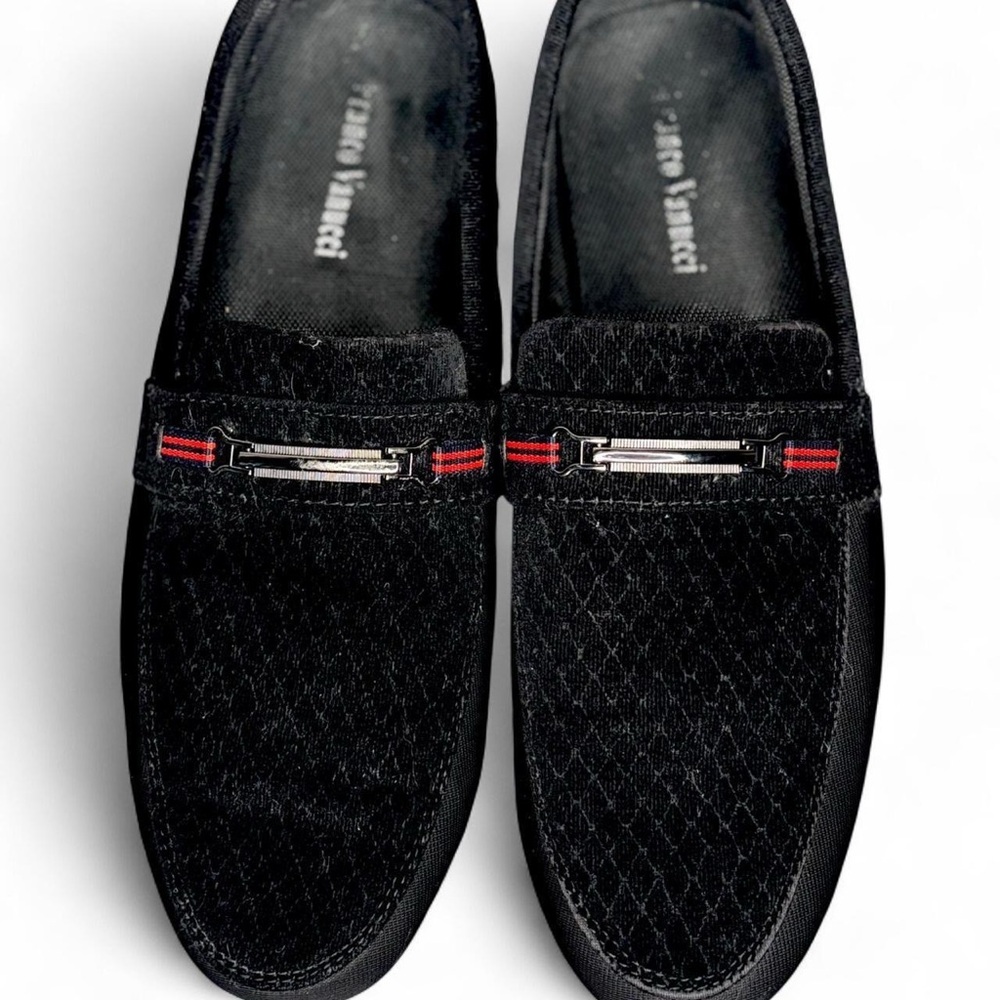 Black Loafers with Red Detailing